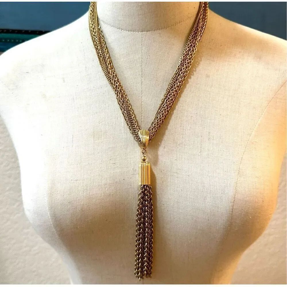 Sarah Coventry Vintage Jewelry Set Gold Chain Tassel Convertible Set